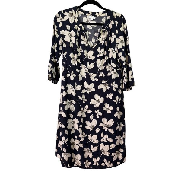 J. Jill Women's Rayon Light Weight Navy 3/4 Sleeve Pocket Floral Dress Size XS - Picture 1 of 12